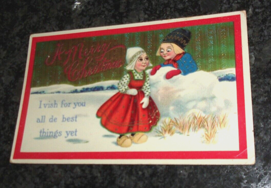 CHRISTMAS VINTAGE POSTCARD - EMBOSSED  -DUTCH KIDS  - UNPOSTED -GERMANY -1908