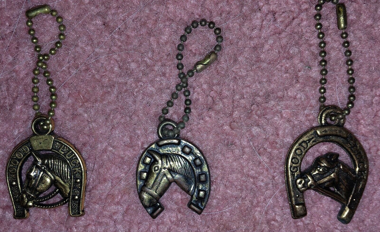 Vintage Lot Of 3 Metal Horseshoe Horse Head Keychain FOB Good Luck Lucky