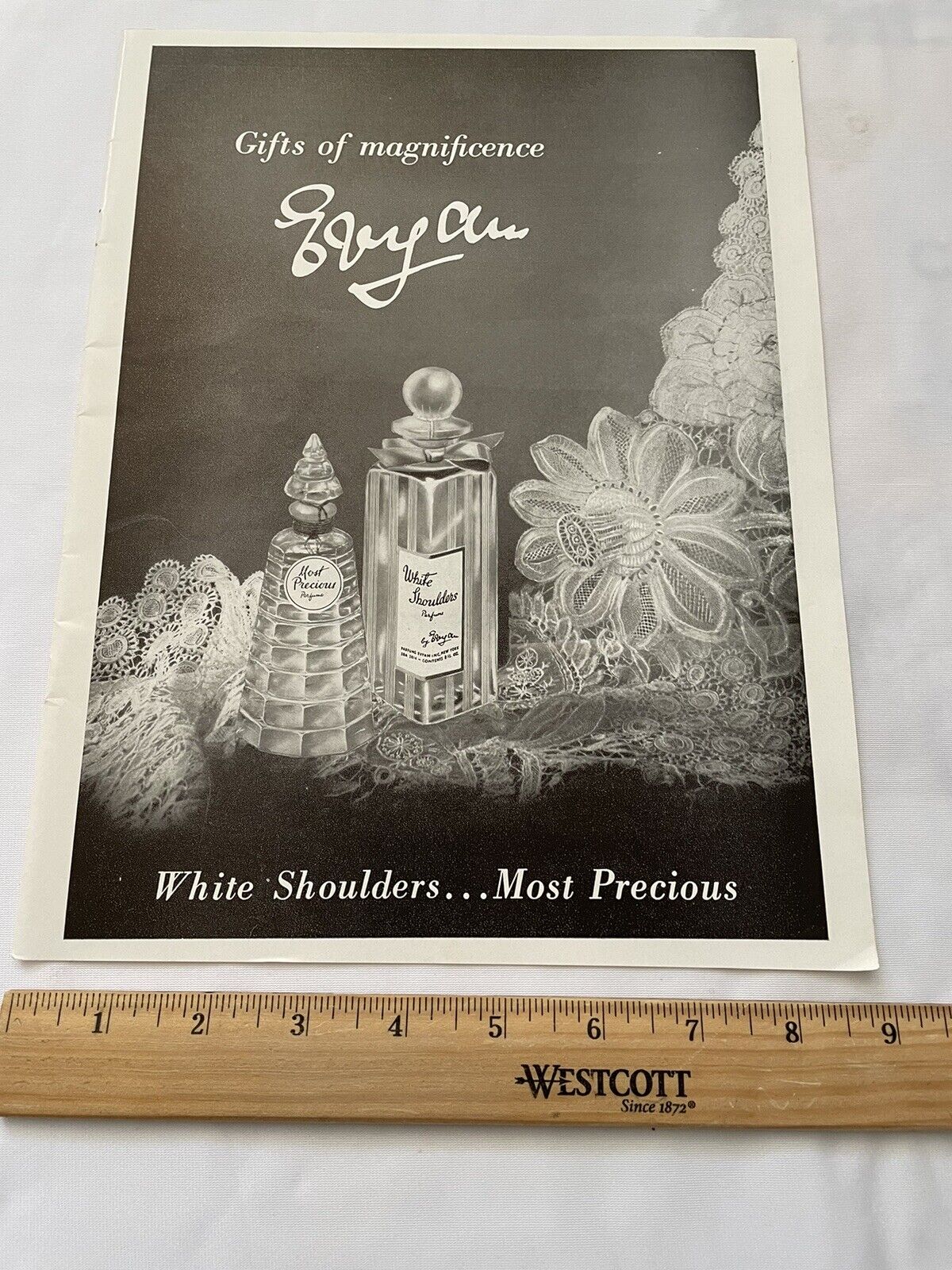 Evyan White Shoulders Most Precious Parfums VTG  1953 Ad Germaine Monteil Powder