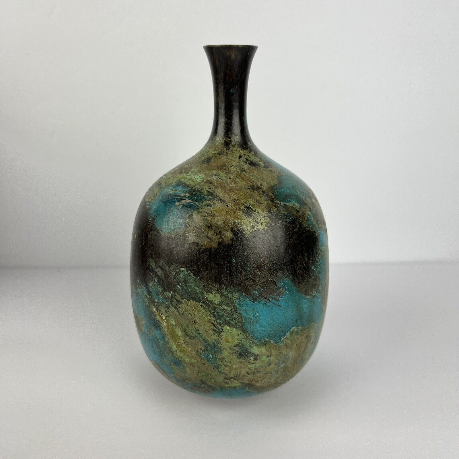 Japanese Bronze Vase Patinated Verdigris Blue Green