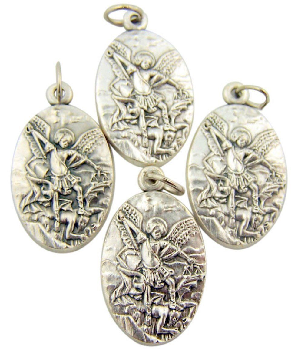 Archangel Saint St Michael Pray for Us Silver Tone Medal, Lot of 4, 1 Inch