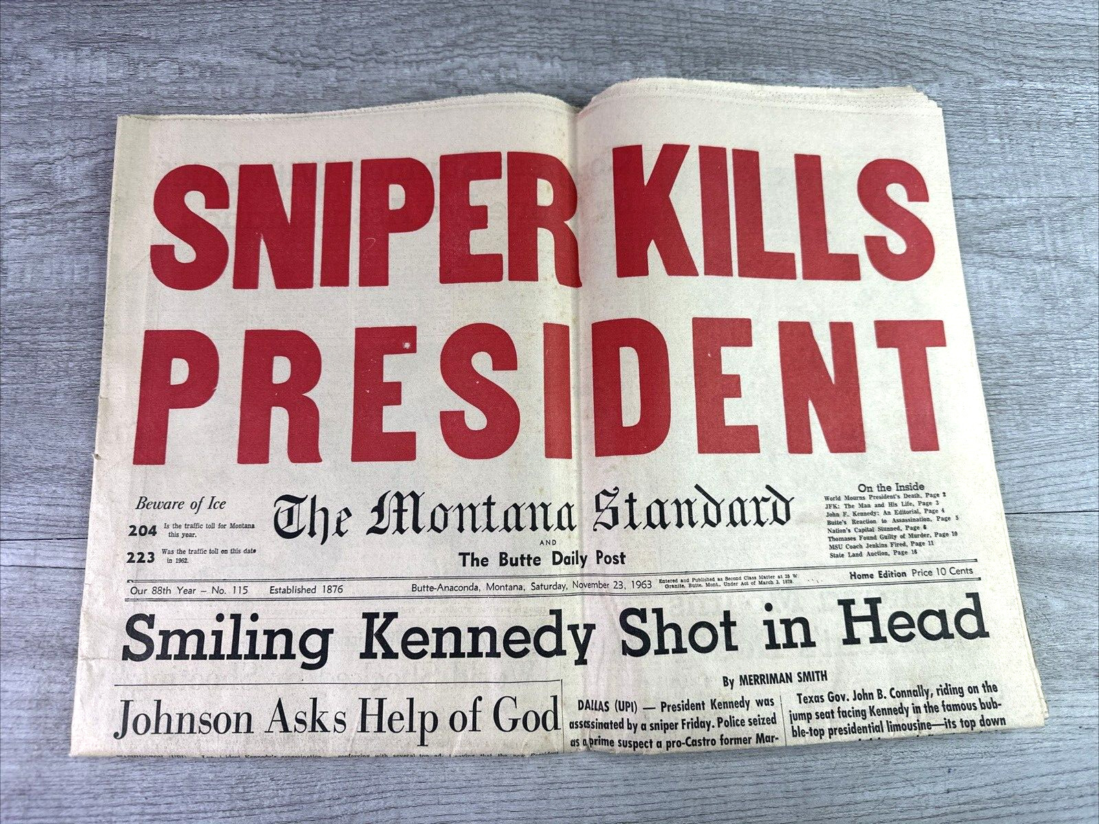 Vintage Nov 23. 1963 The Montana Standard Paper Sniper Kills President 