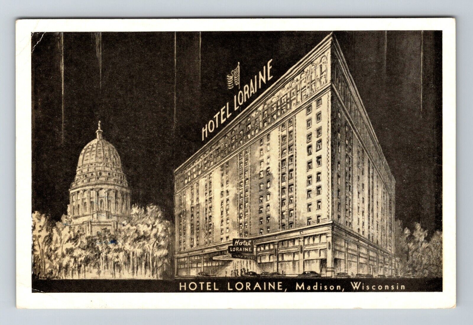 Madison WI-Wisconsin, Hotel Loraine, Exterior, Vintage Postcard