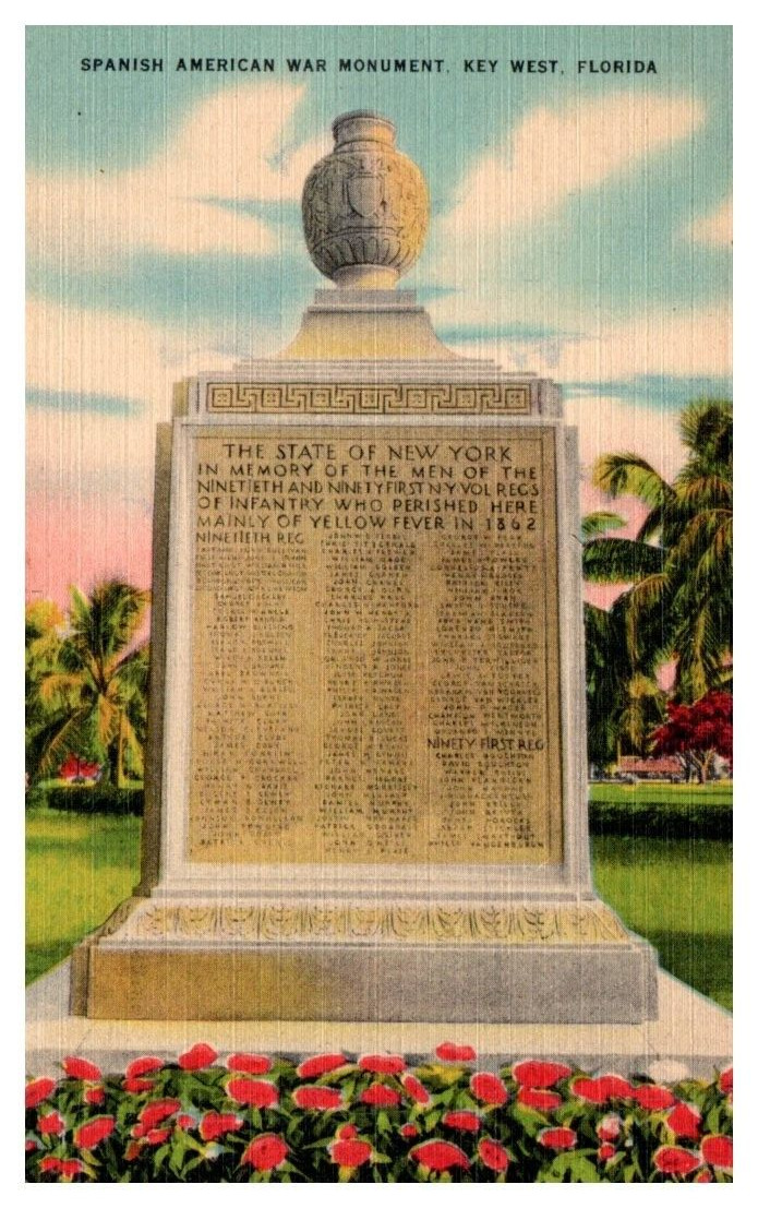 SPANISH AMERICAN WAR MONUMENT Key West, Florida FL linen - Postcard