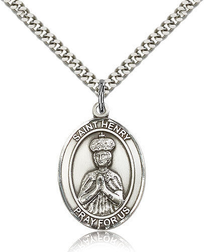 Saint Henry Ii Medal For Men - .925 Sterling Silver Necklace On 24 Chain - 3...