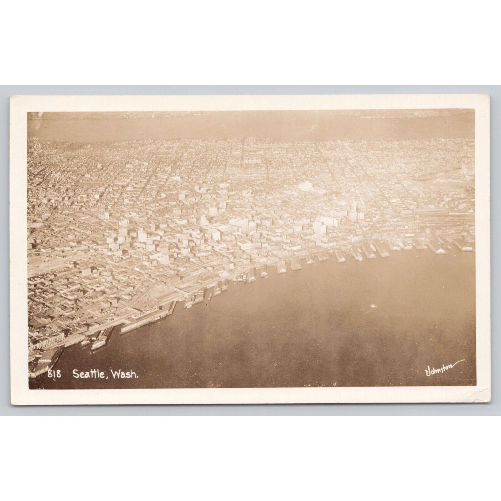 RPPC 1940s Aerial View Postcard Of Seattle Wash. Kodak Black Stamp Paper