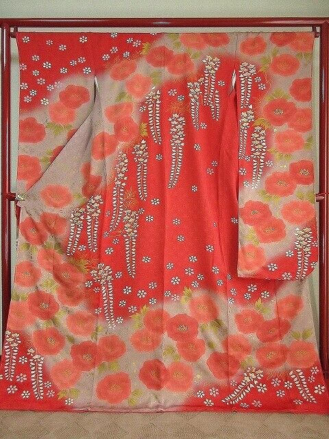 Japanese Kimono FURISODE Fabric Silk Woman Japan Kyoto Vintage Antique kf-080