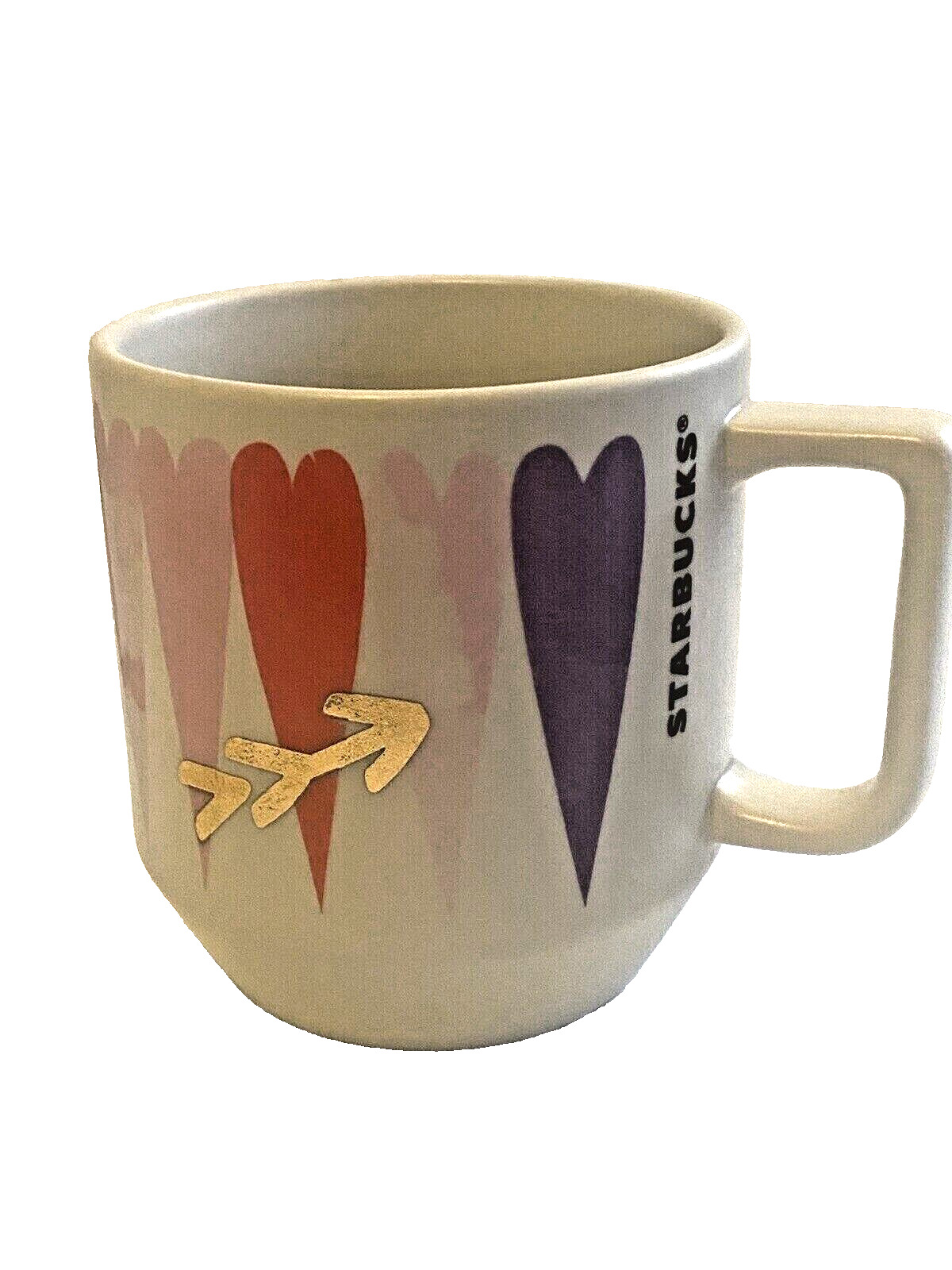 Starbucks Coffee Mug 2016 12oz Cup Valentines Hearts with Arrow