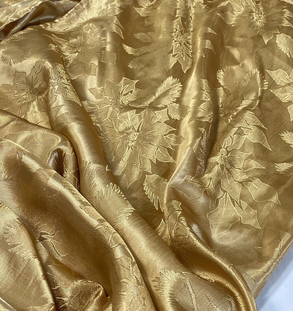 Gorgeous Gold Satin Tablecloth 100x60 Large Silky Fabric Poinsetta Luxury Home