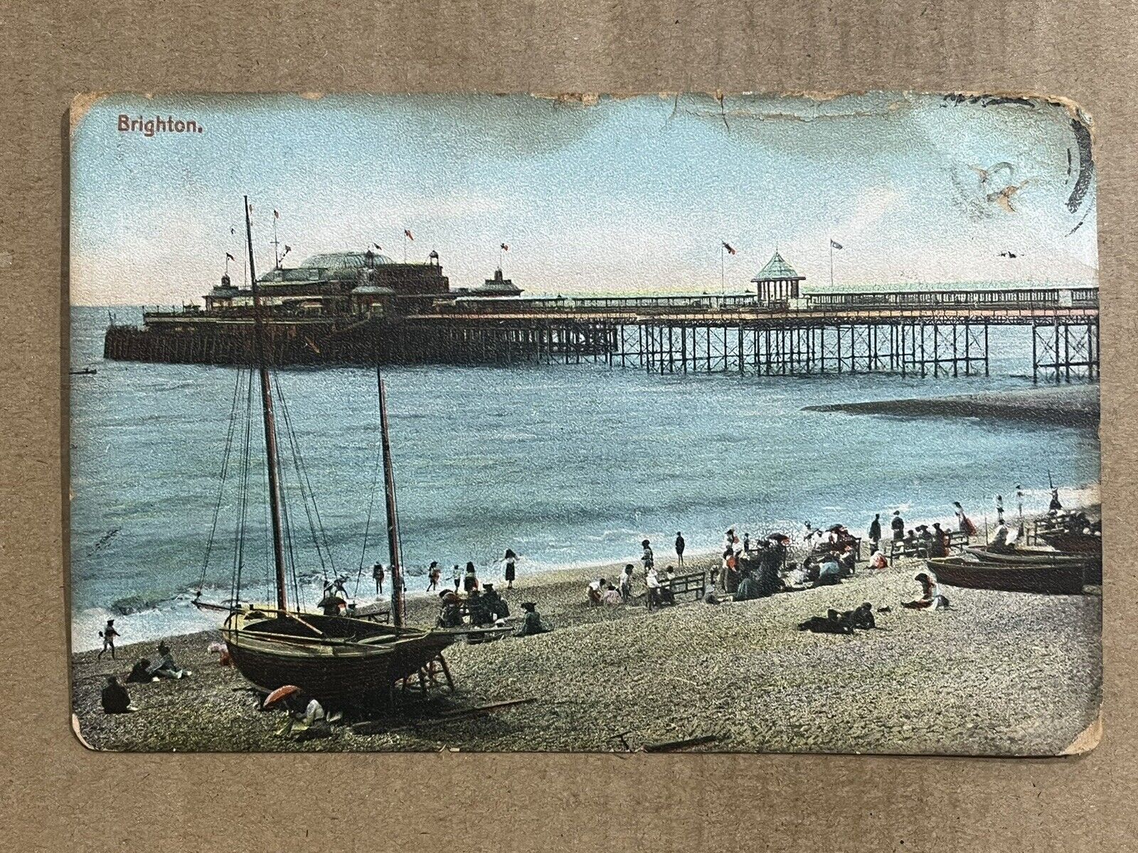 Postcard Brighton Beach Pier Boat Vintage UK England PC