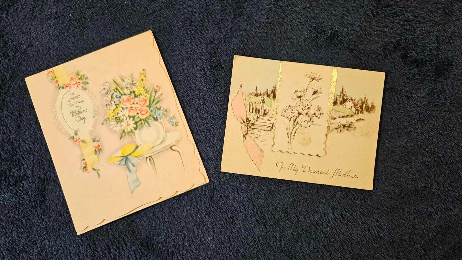 Two Vintage 1930\'s Mothers Day Cards Roses Flowers