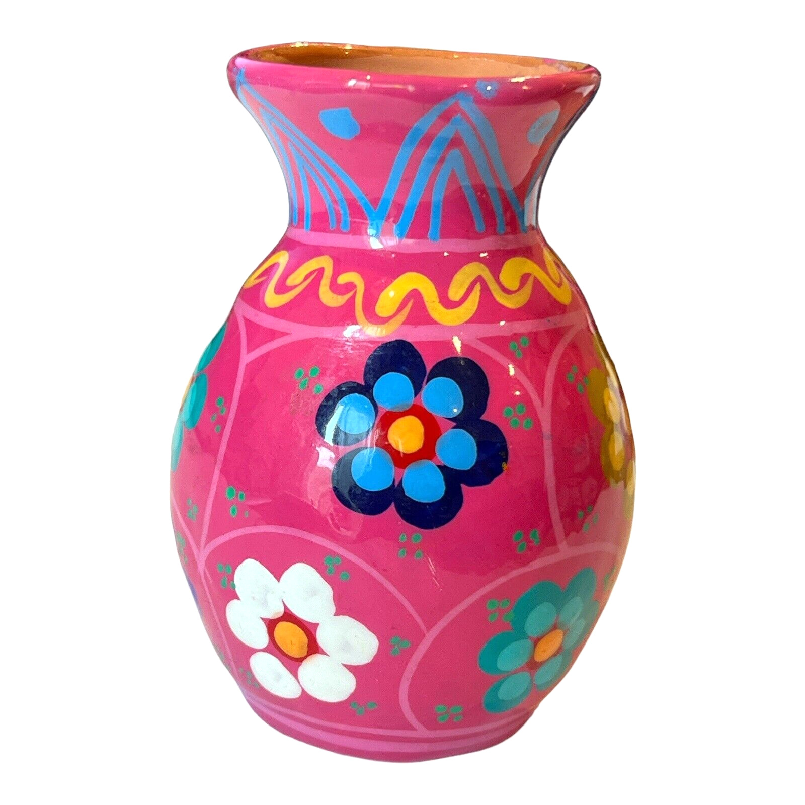 Mexican Talavera Painted Pottery Mini Vase Pink 3.5 Tall