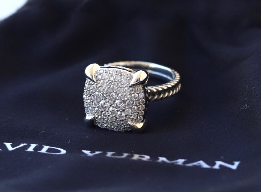 David Yurman Sterling Silver 14mm Chatelaine Pave Diamond Ring size 5.5