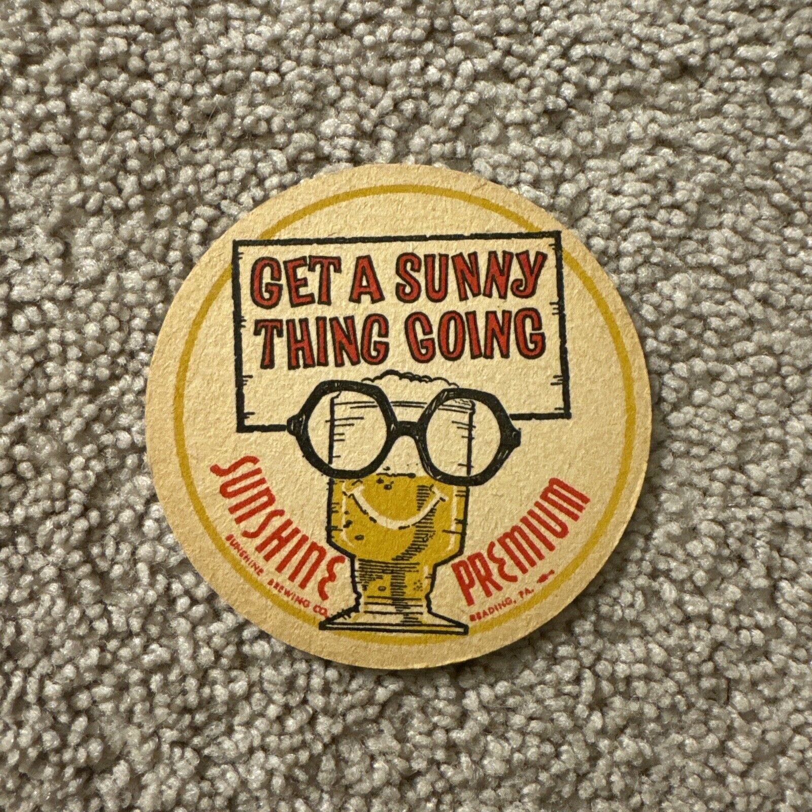 Sunshine Beer Coaster  Reading Pennsylvania  1950’s Beer Glass Logo W Glasses