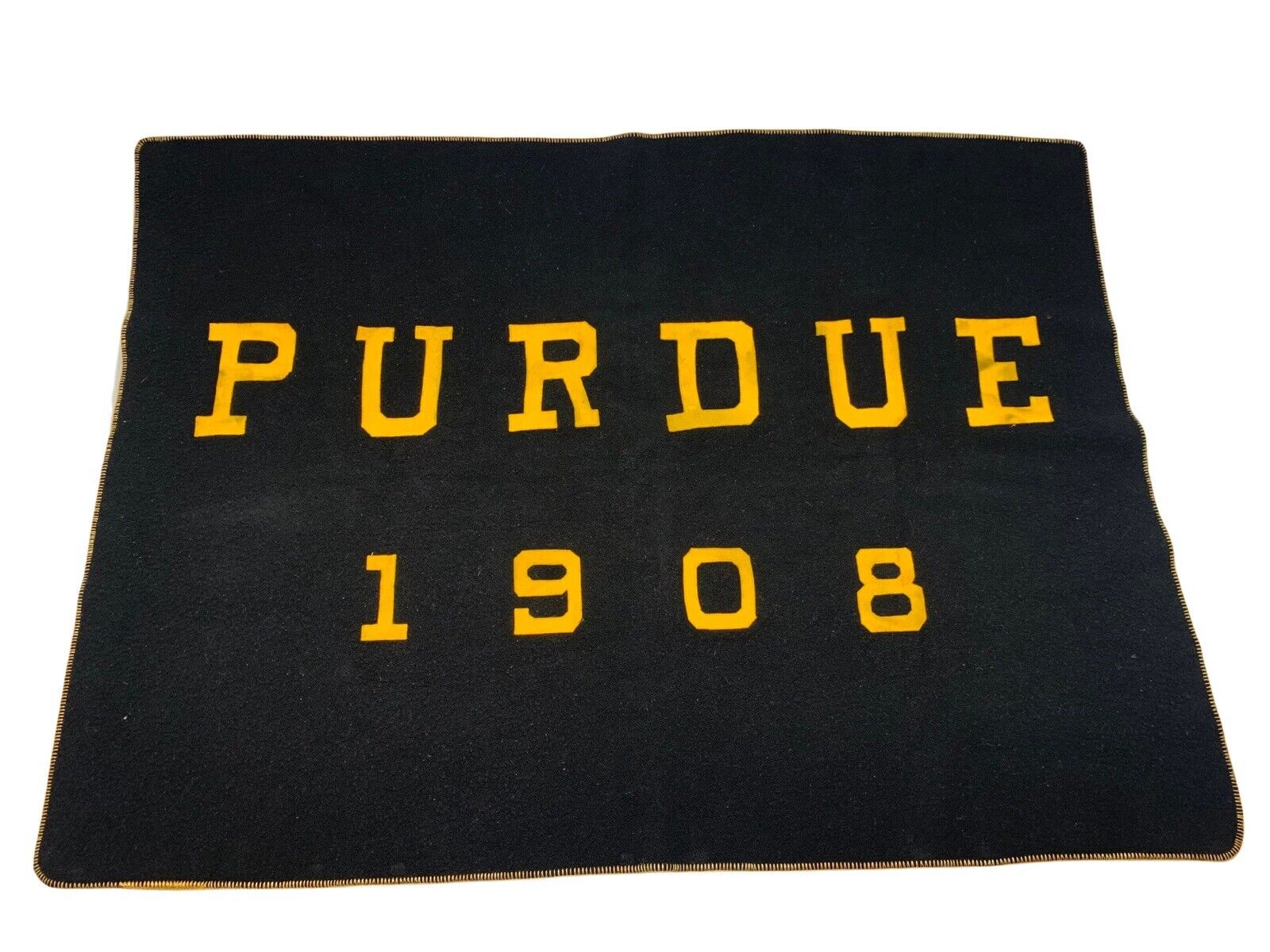 Vintage PURDUE 1908 Heavy Wool Stadium BLANKET Throw Black & Gold Size 50\