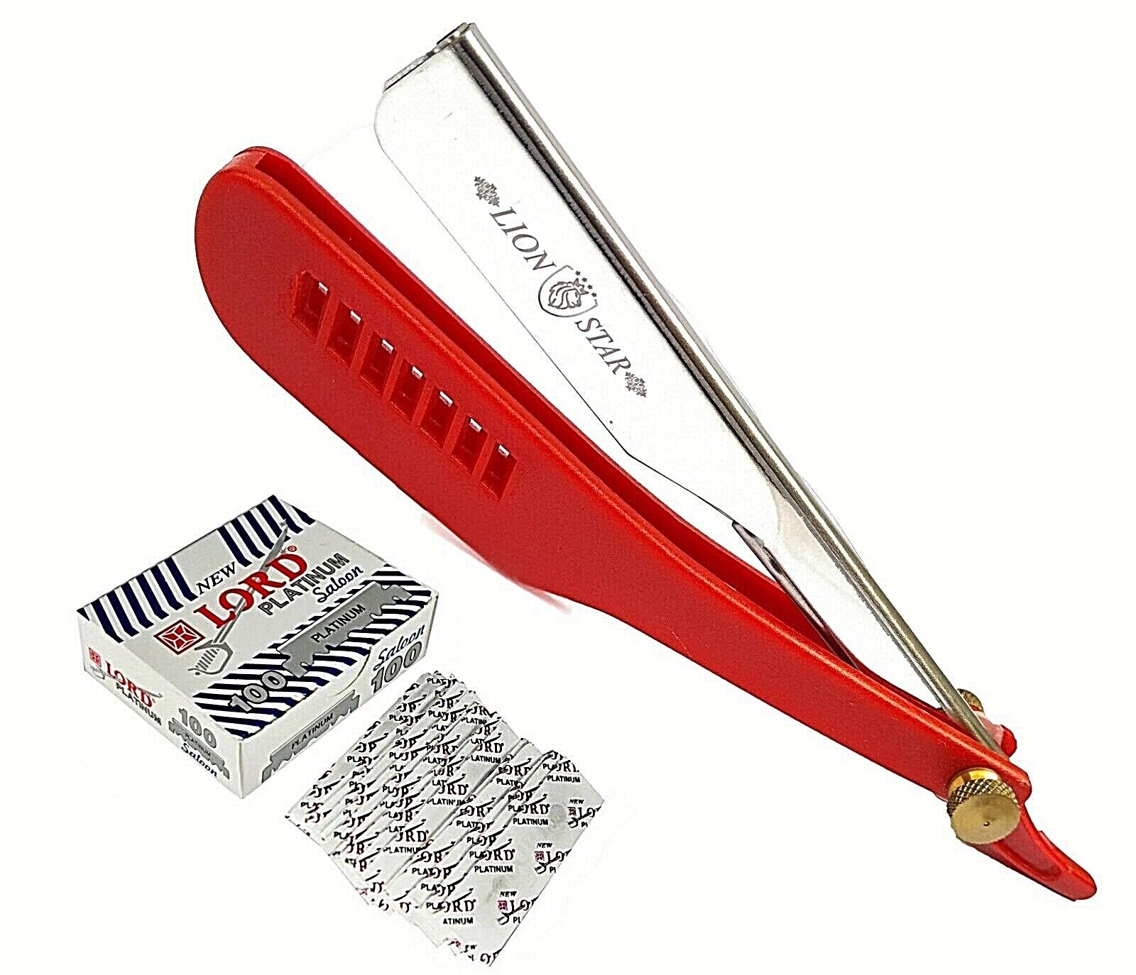 Barber Cut Throat Shavette Straight Razor Folding Shaving Beard Red 100 Blades
