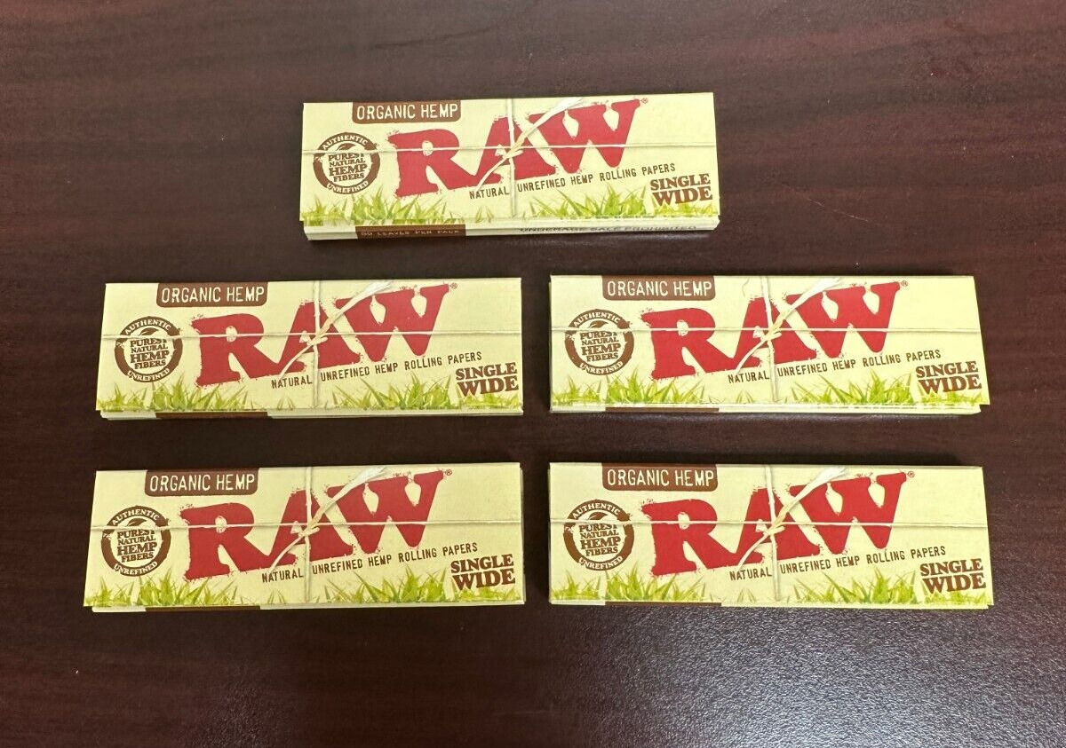RAW Organic SINGLE WIDE Rolling Papers~5 Packs~NEW