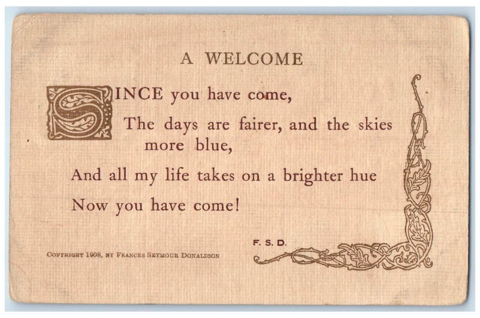 1911 A Welcome Since You Have Come Poem Oskaloosa Iowa IA Antique Postcard