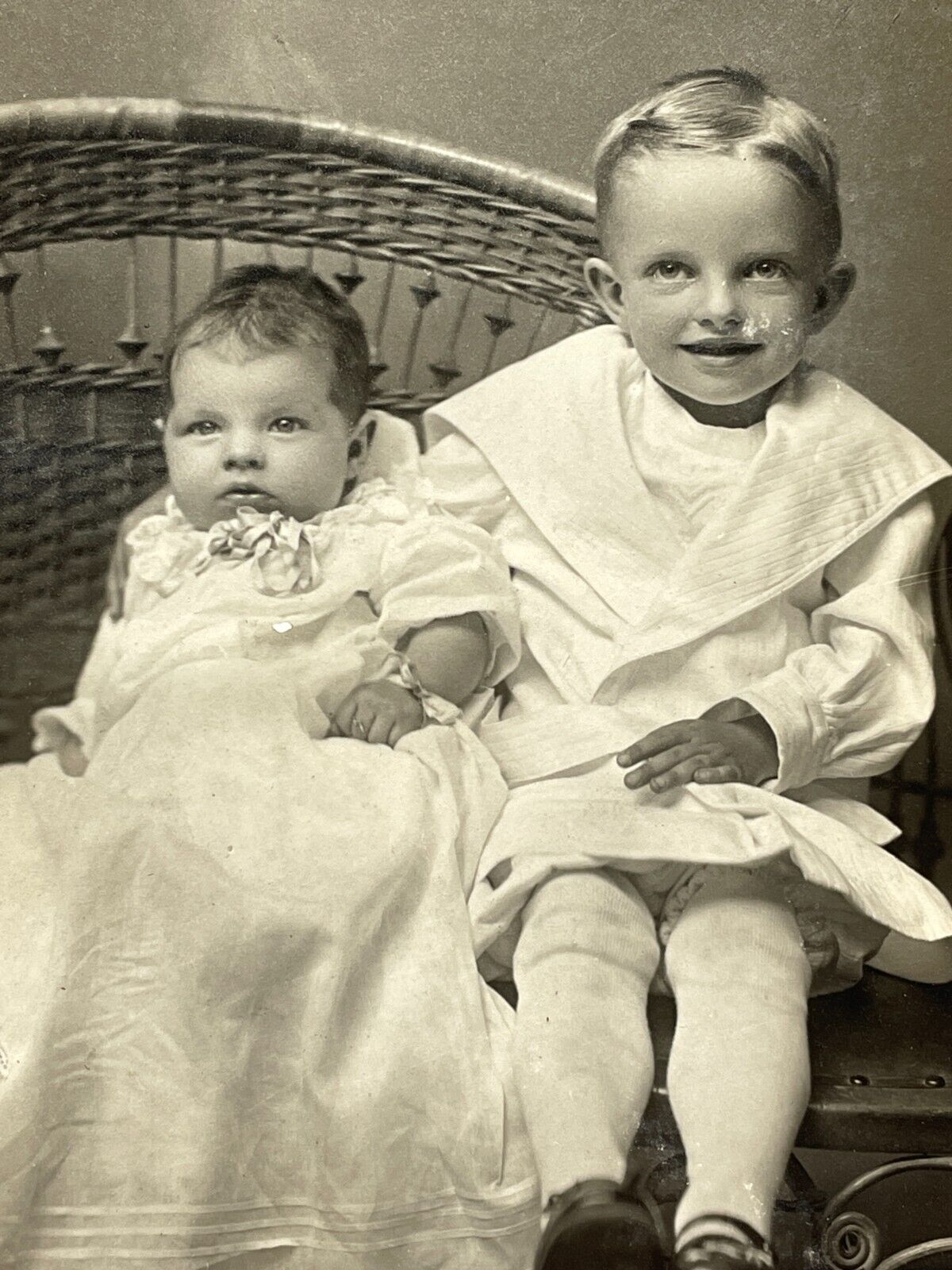 AZA Photograph RPPC Postcard Boy With Baby Sister 1910s Portrait