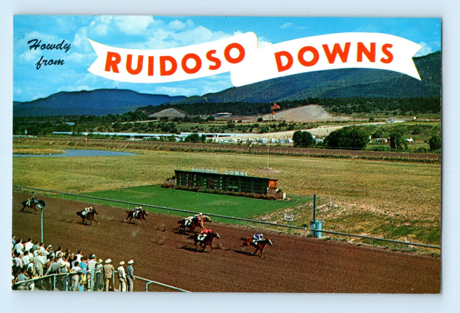 Horse Race Ruidoso Downs New Mexico Racing Track View  Postcard C2