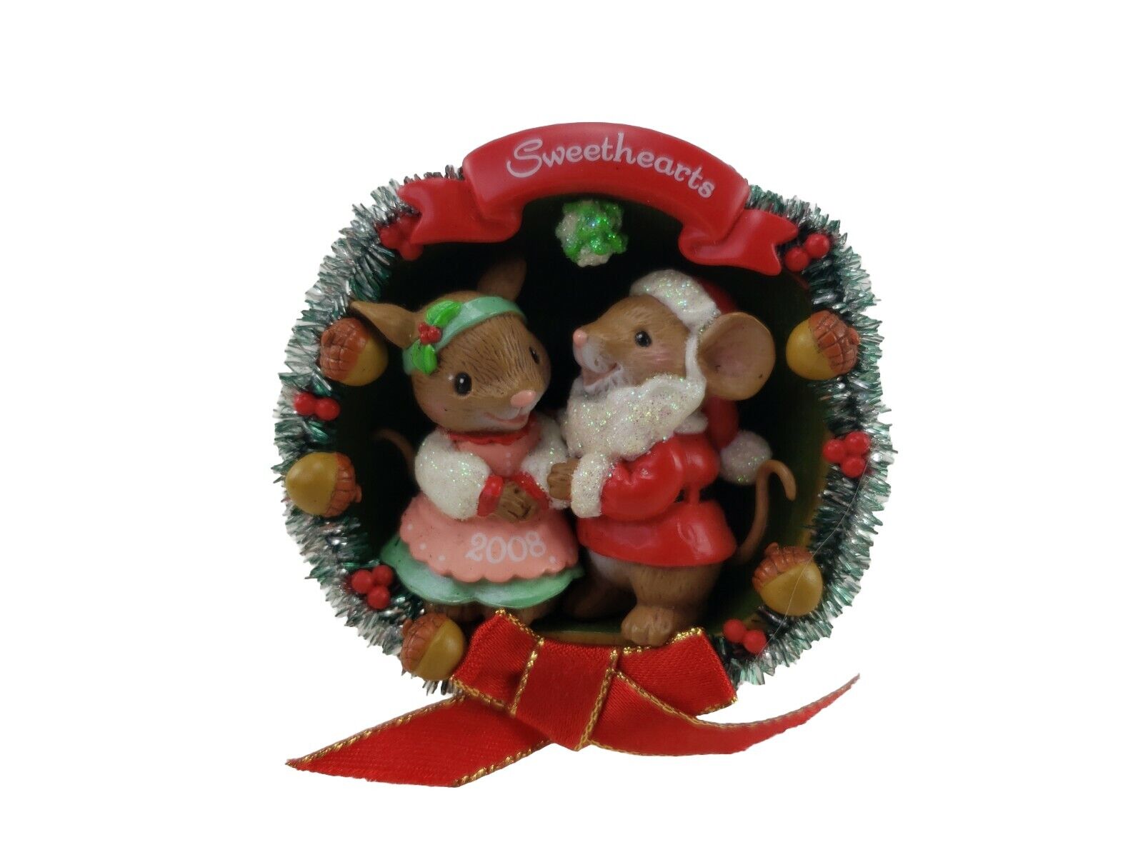 2008 Sweethearts Mouse Mice Wreath Christmas Ornament American Greetings