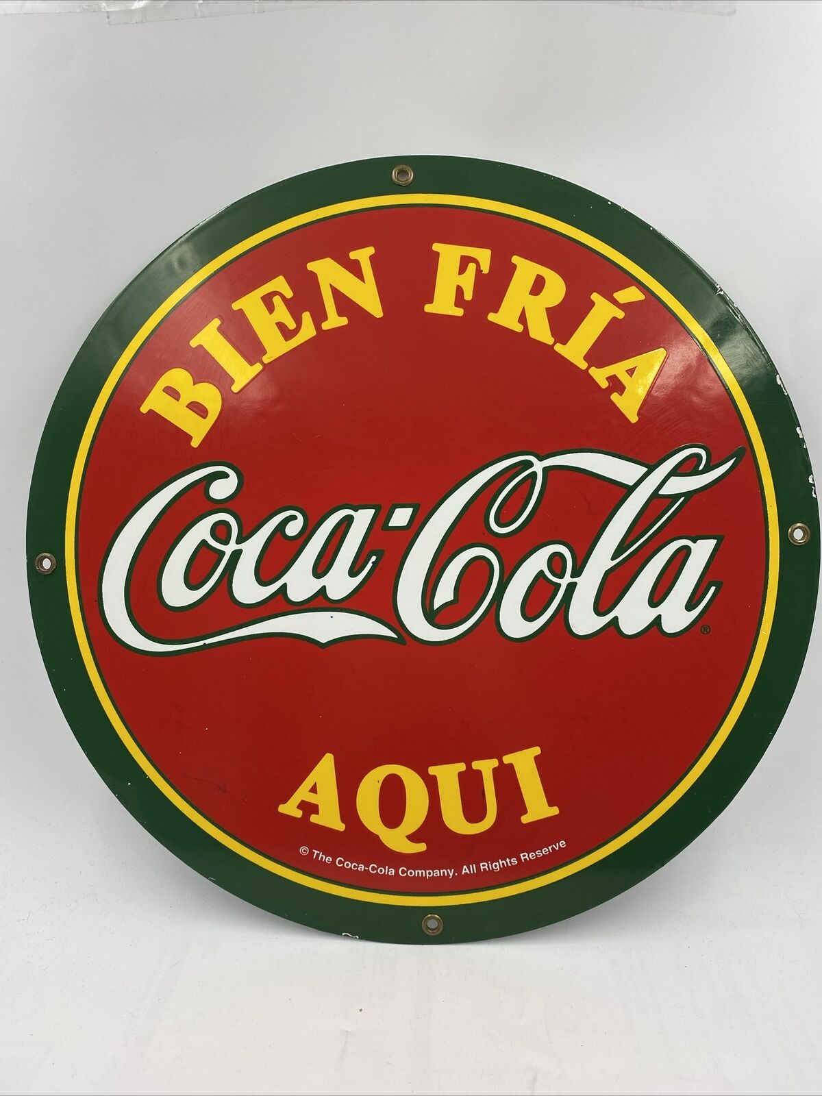 🔥🔥RARE VINTAGE SPANISH MEXICAN Metal Coca-Cola Coke Porcelain Enamel Sign 13”