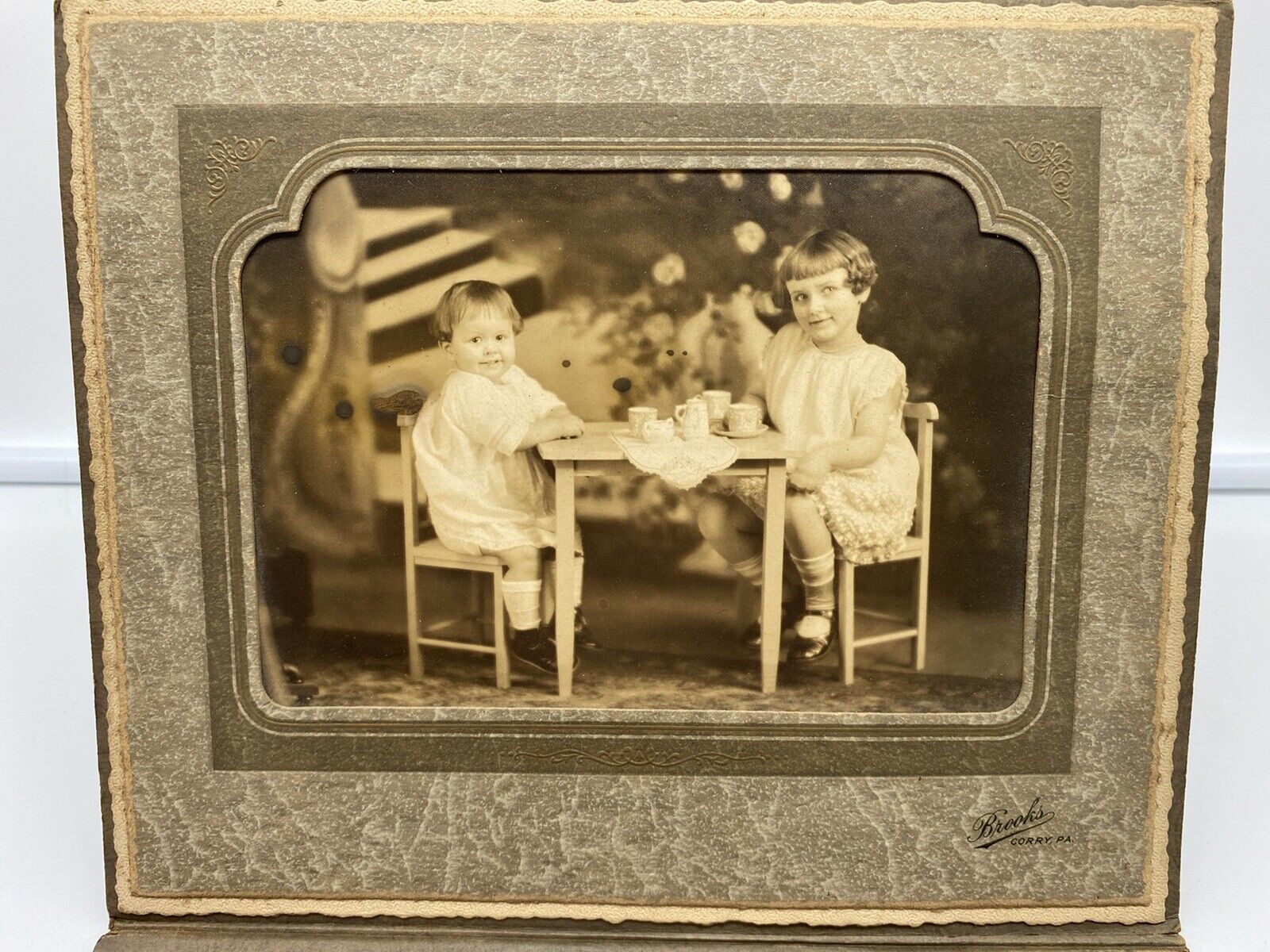 Antique 1920\'s Black & White Little Girls Tea Party Photo Corry, Pennsylvania