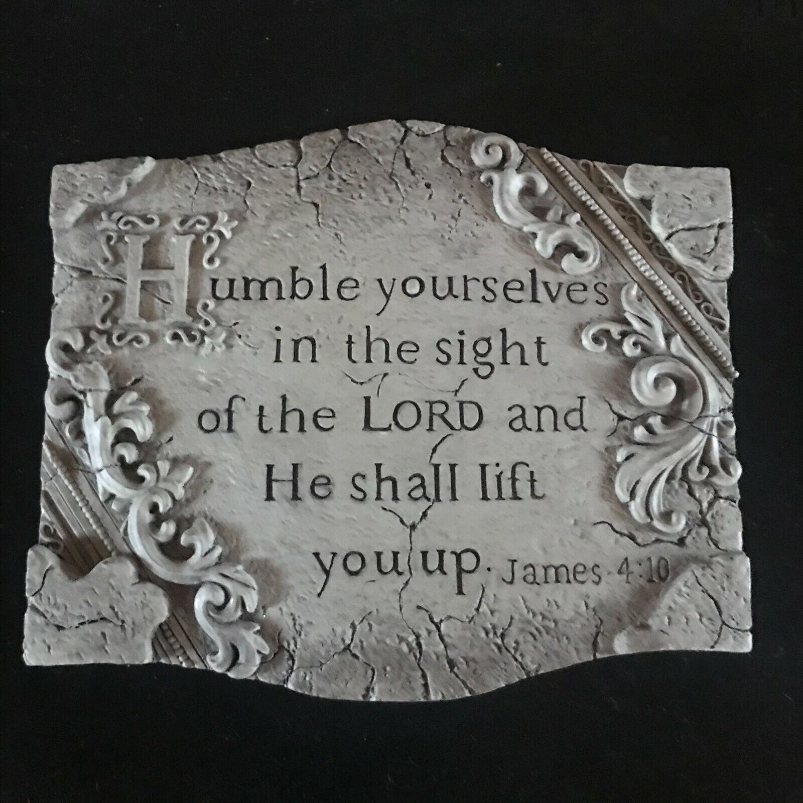 Rustic Cream Faux Cement Resin Religious James HUMBLE YOURSELVES Psalm Wall Plaq