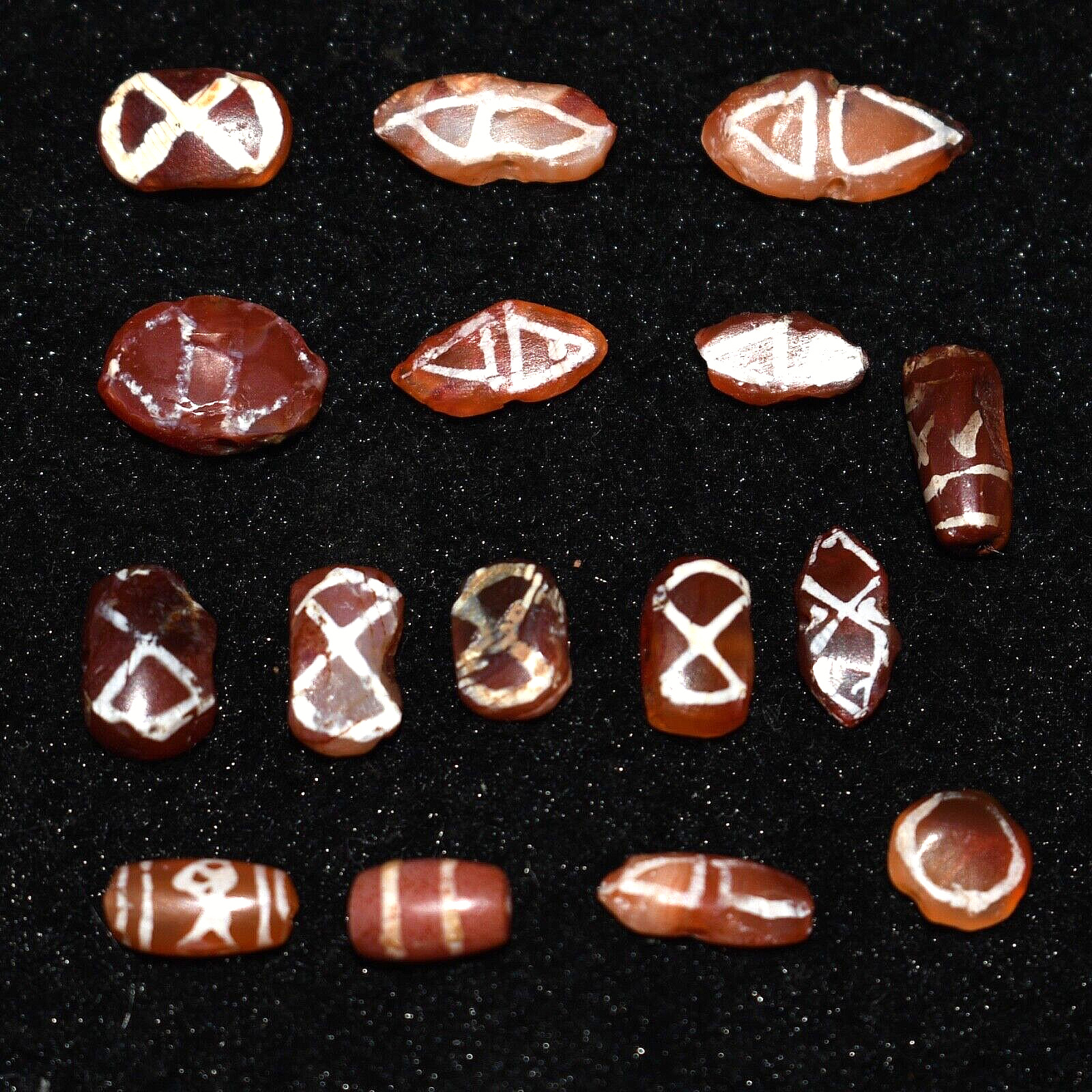 Lot Sale 16 Etched Carnelian Dzi Stone Beads with Stripes over 1500 years Old