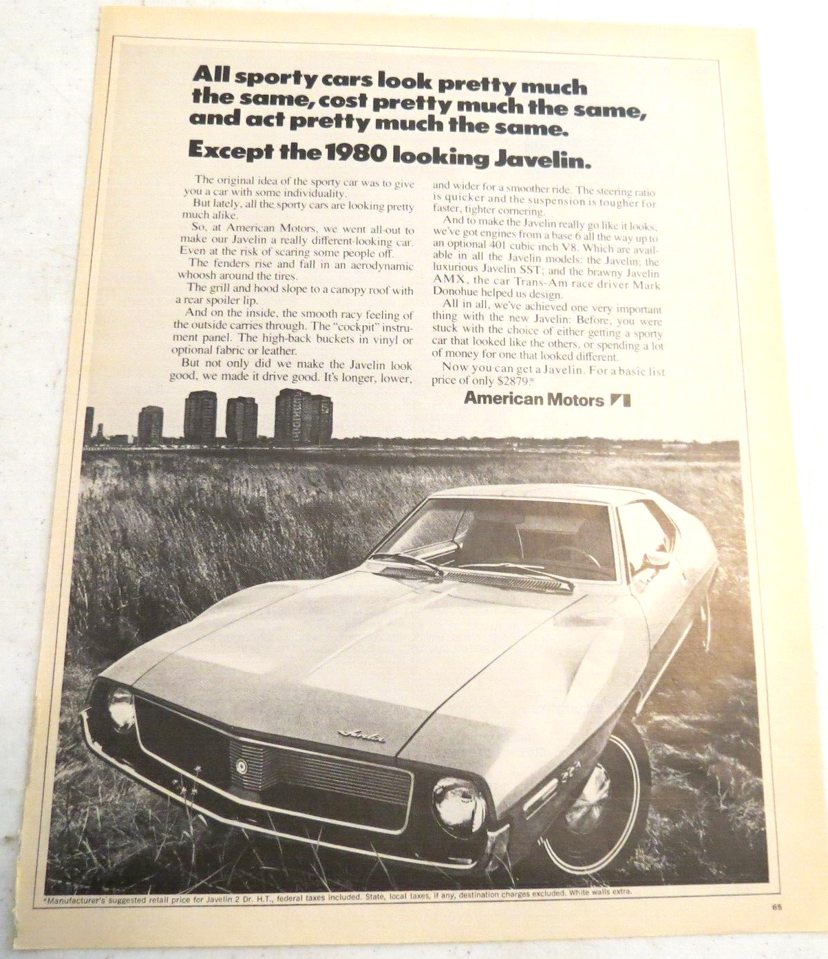 1971 Print Ad  American Motors AMC Javelin All sporty cars look pretty much same