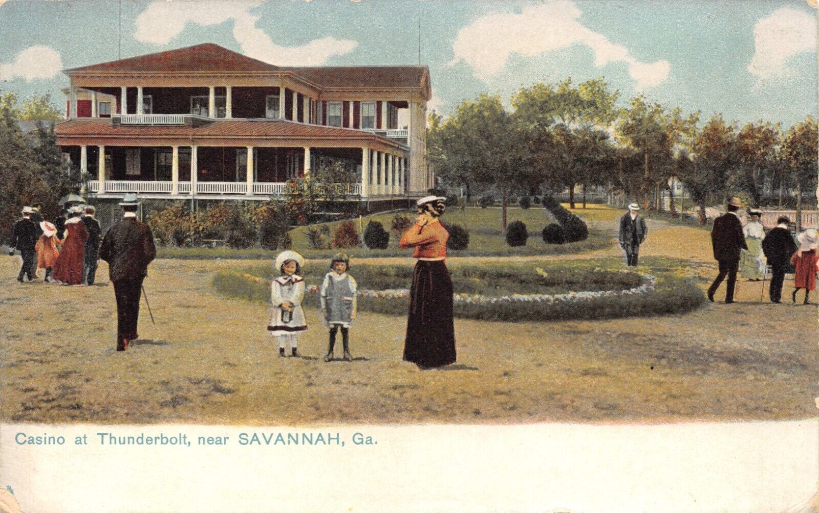 GA~GEORGIA~SAVANNAH~THUNDERBOLT~CHILDREN IN FRONT OF CASINO~C.1910