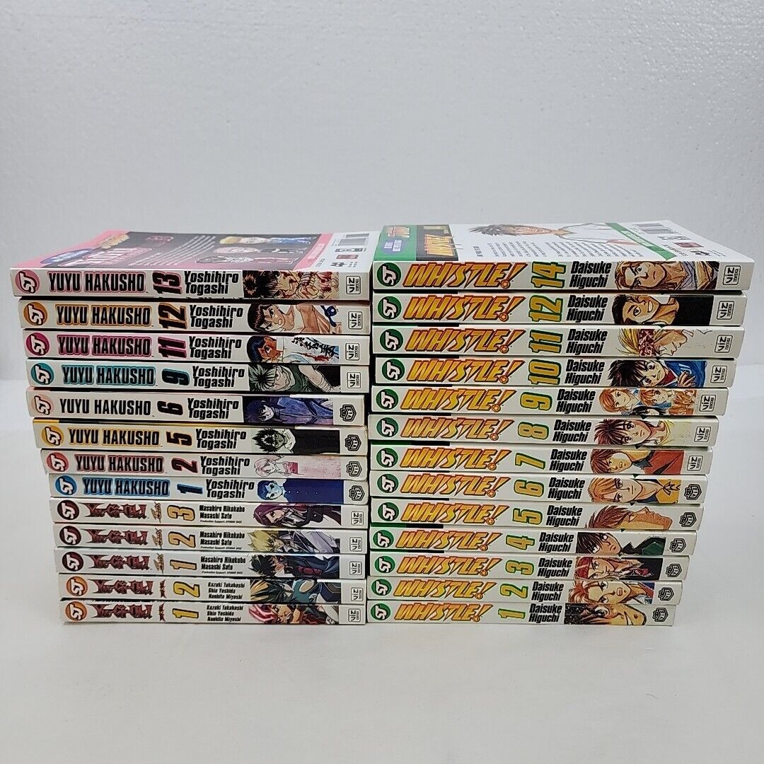 Huge Lot Of Manga Books Whistle 1-12,13 Yuyu Hakusho 1,2,5,6,9 11-13 YuGiOh 1-3