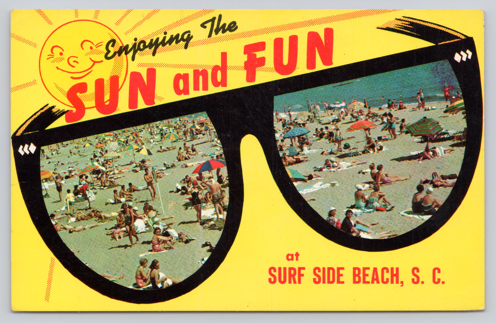 Surfside Beach View near Myrtle Beach SC Souvenir Postcard, Sunglasses Sun