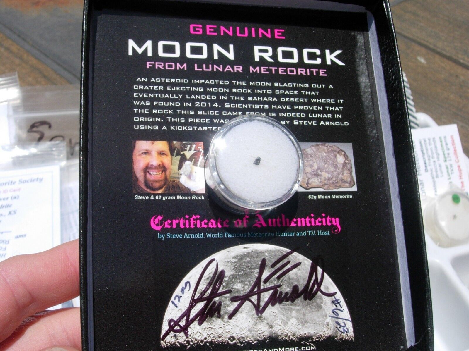 .012 gram Lunar Meteorite fragment with Steve Arnold COA card #6 of 23 ever made