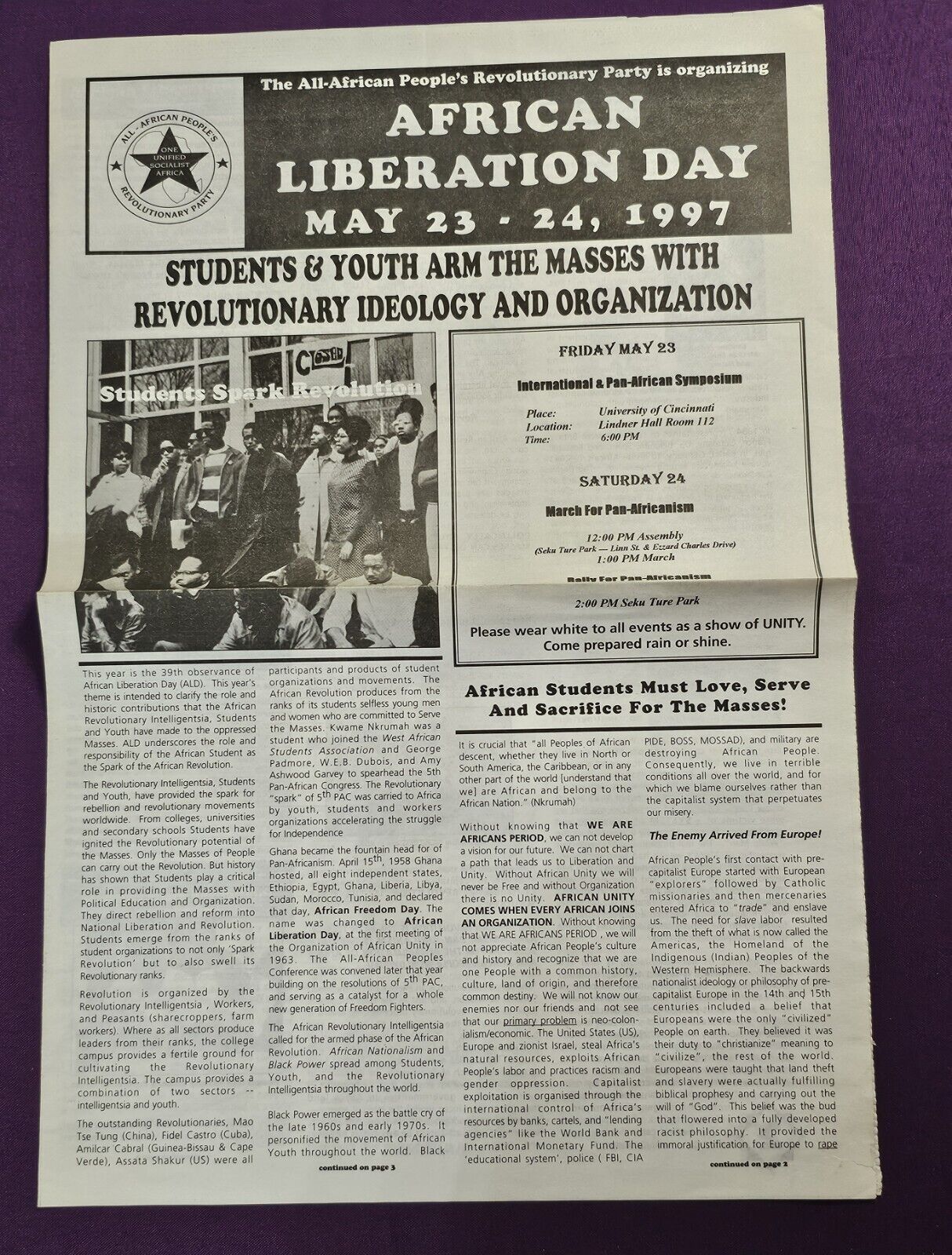 May 1997 All-African Peoples Socialist Revolutionary Party Liberation Day Paper