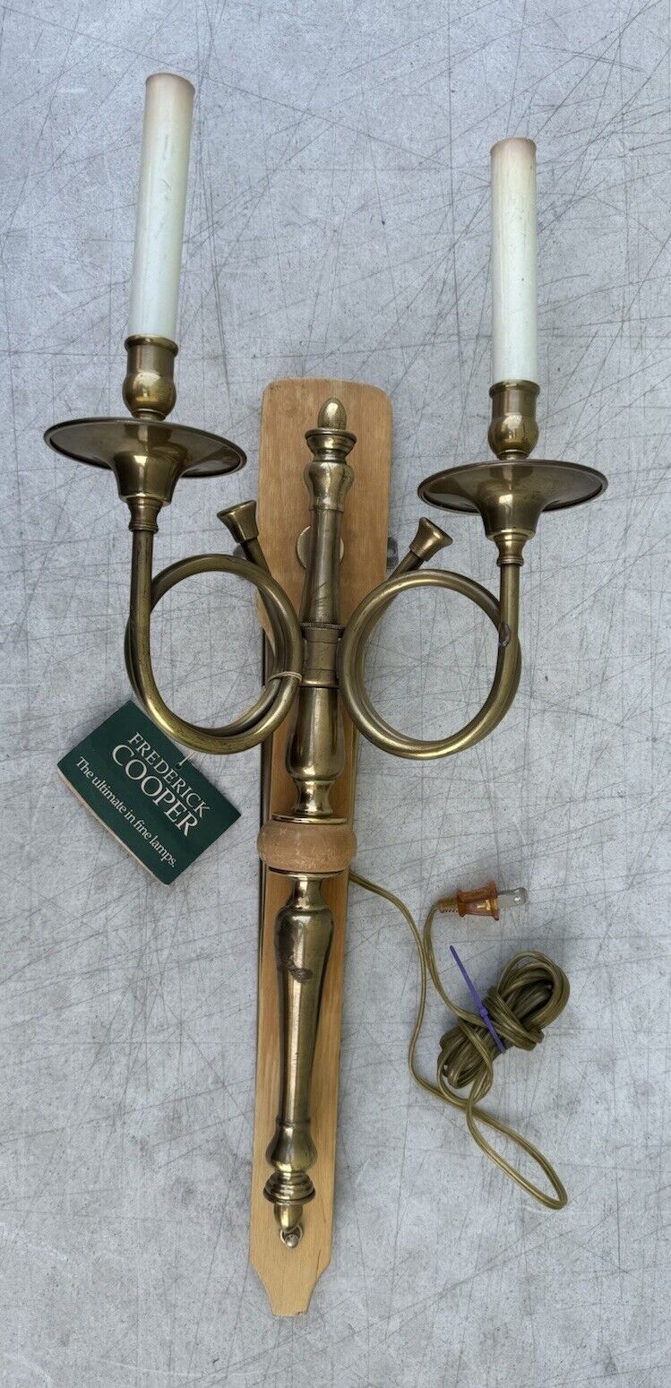 Vintage Frederick Cooper Double Candlestick Brass Wall Lamp Light