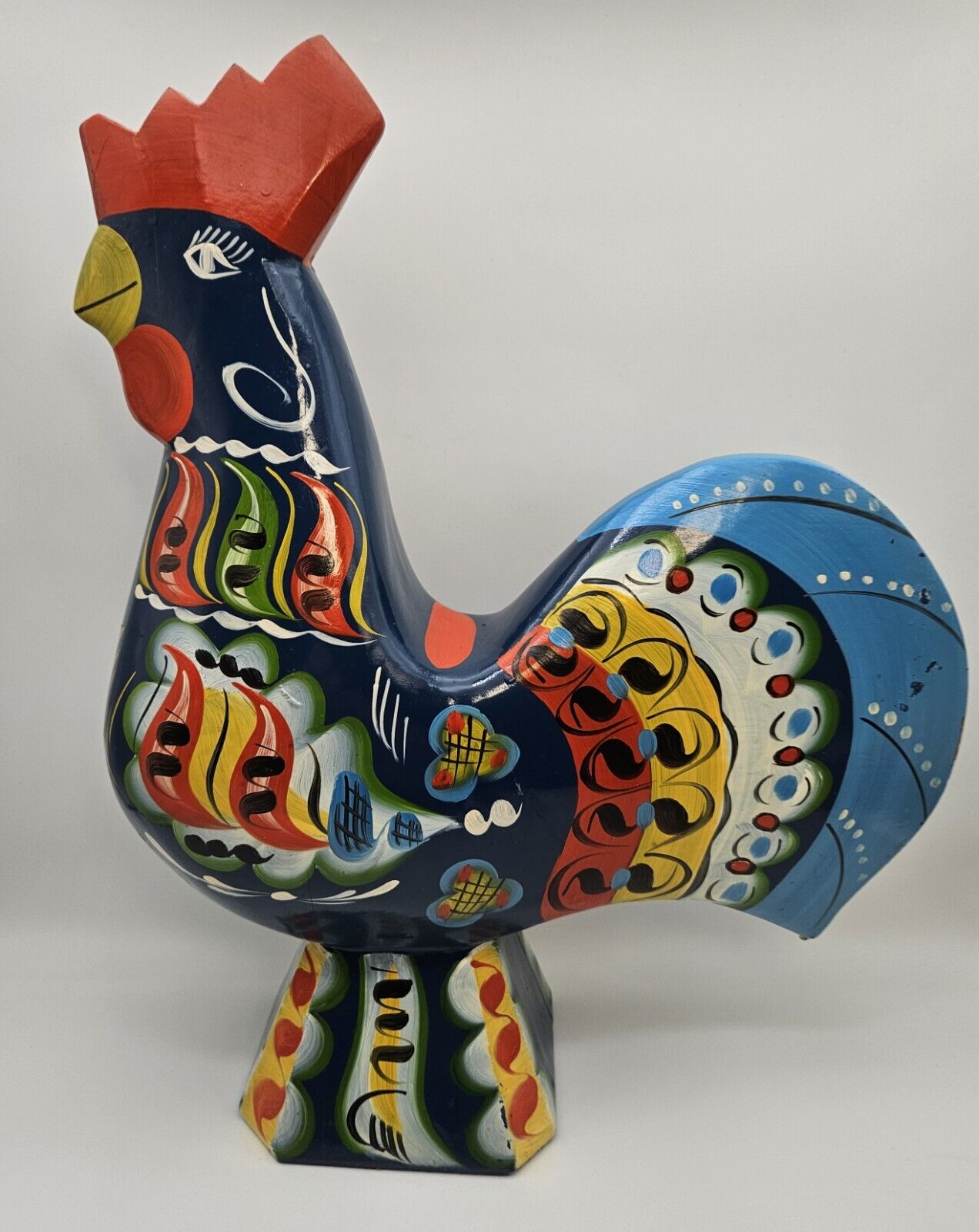 Vintage Dala Rooster Swedish Chicken Lacquer Wooden Figurine 17.5\