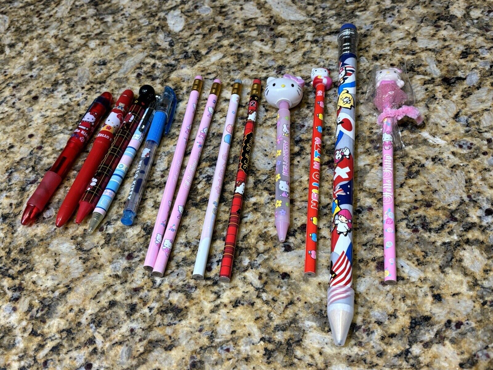 Vintage Sanrio Hello Kitty Pencils Lot with Mascot eraser on top Rare 80s 90s