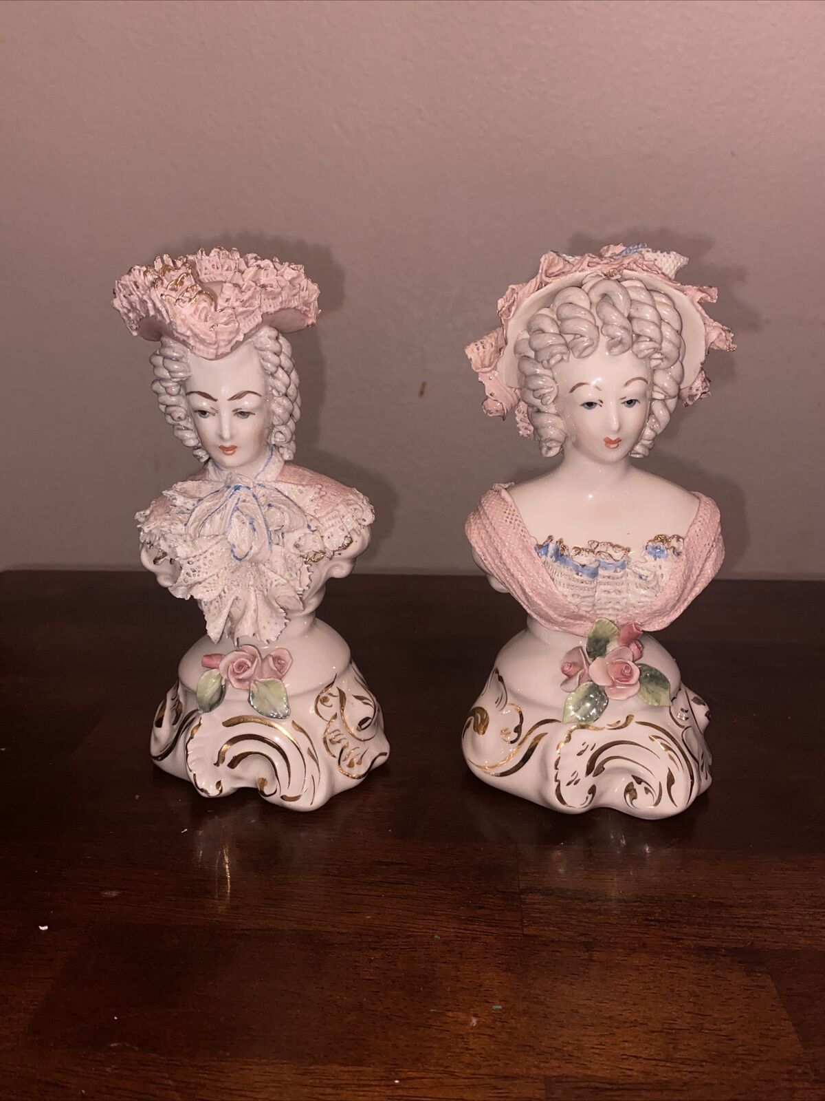 Cordey Cybis Vicotorian French Lady & Gentleman Bust Figurines