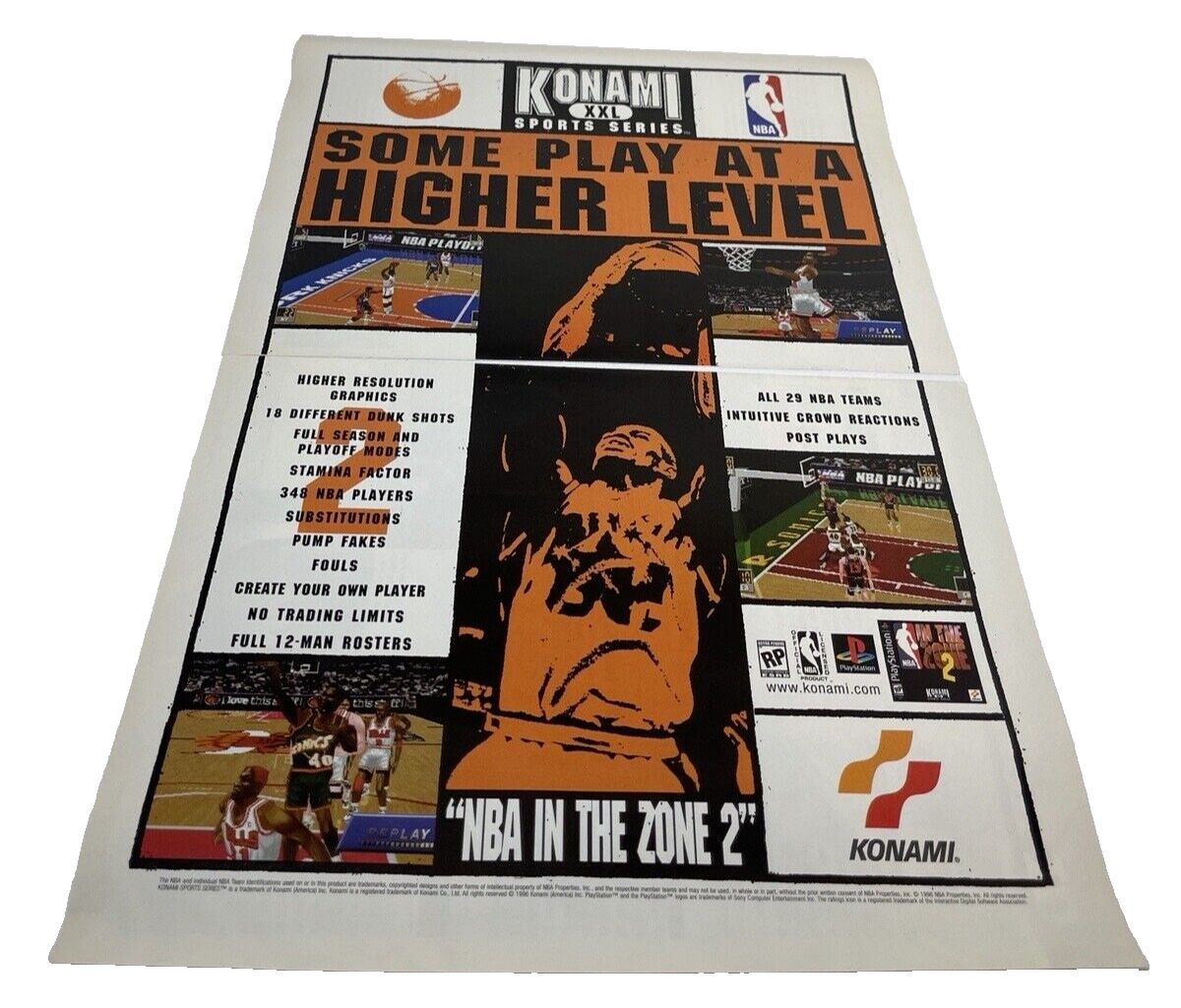 1996 NBA In The Zone 2 Vintage Art Full Print Ad Game KONAMI PROMO