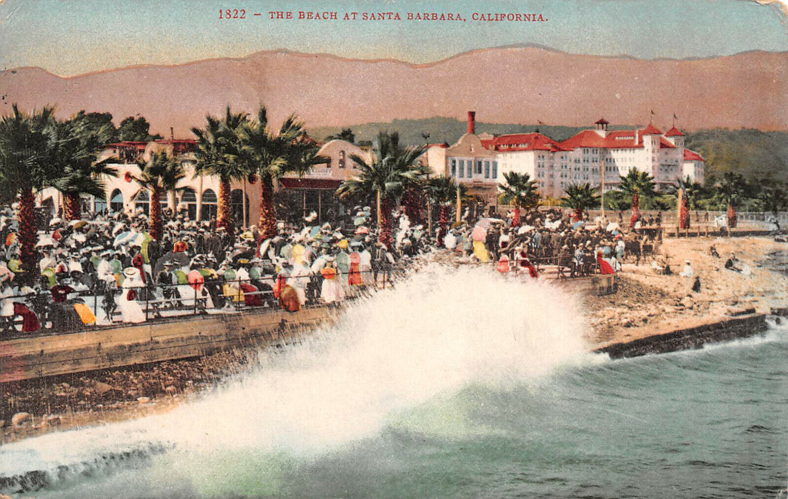 1822 - The Beach at Santa Barbara, California  1915 Vintage Postcard 