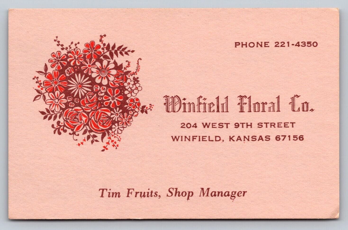 Vintage Business Card Winfield Floral Company Winfield Kansas