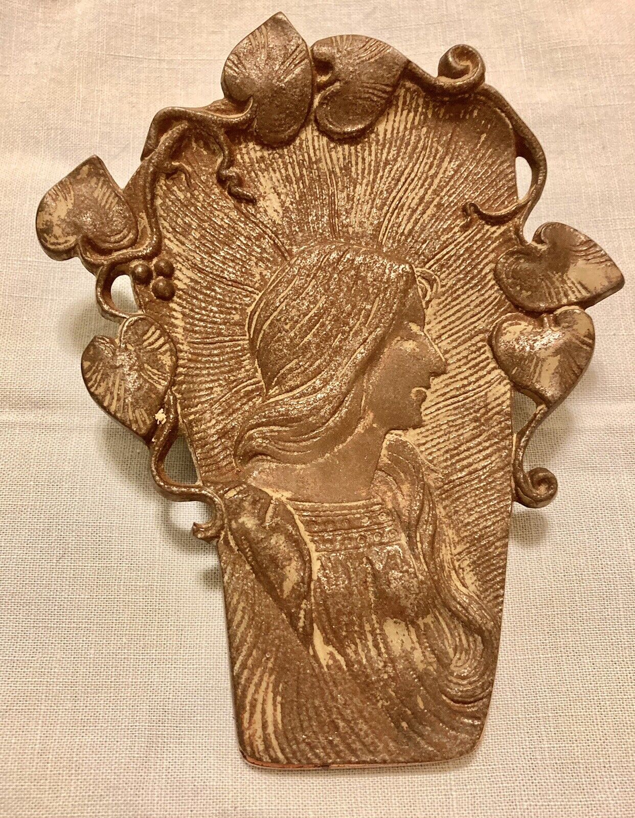 Antq JUDD Cast Iron Vines LADY paper letter clip #5181 Bronze Copper plate Large
