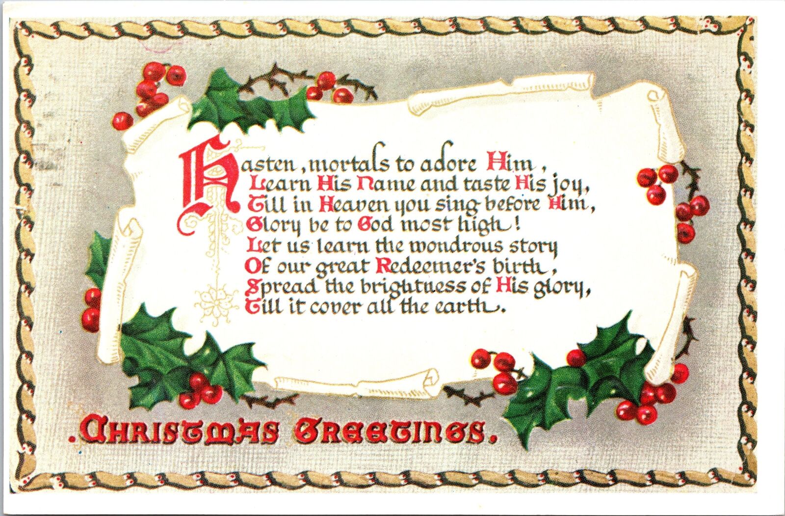 CONTINENTAL SIZE POSTCARD REPRODUCTION OF AN EARLY CLASSIC CHRISTMAS GREETING F