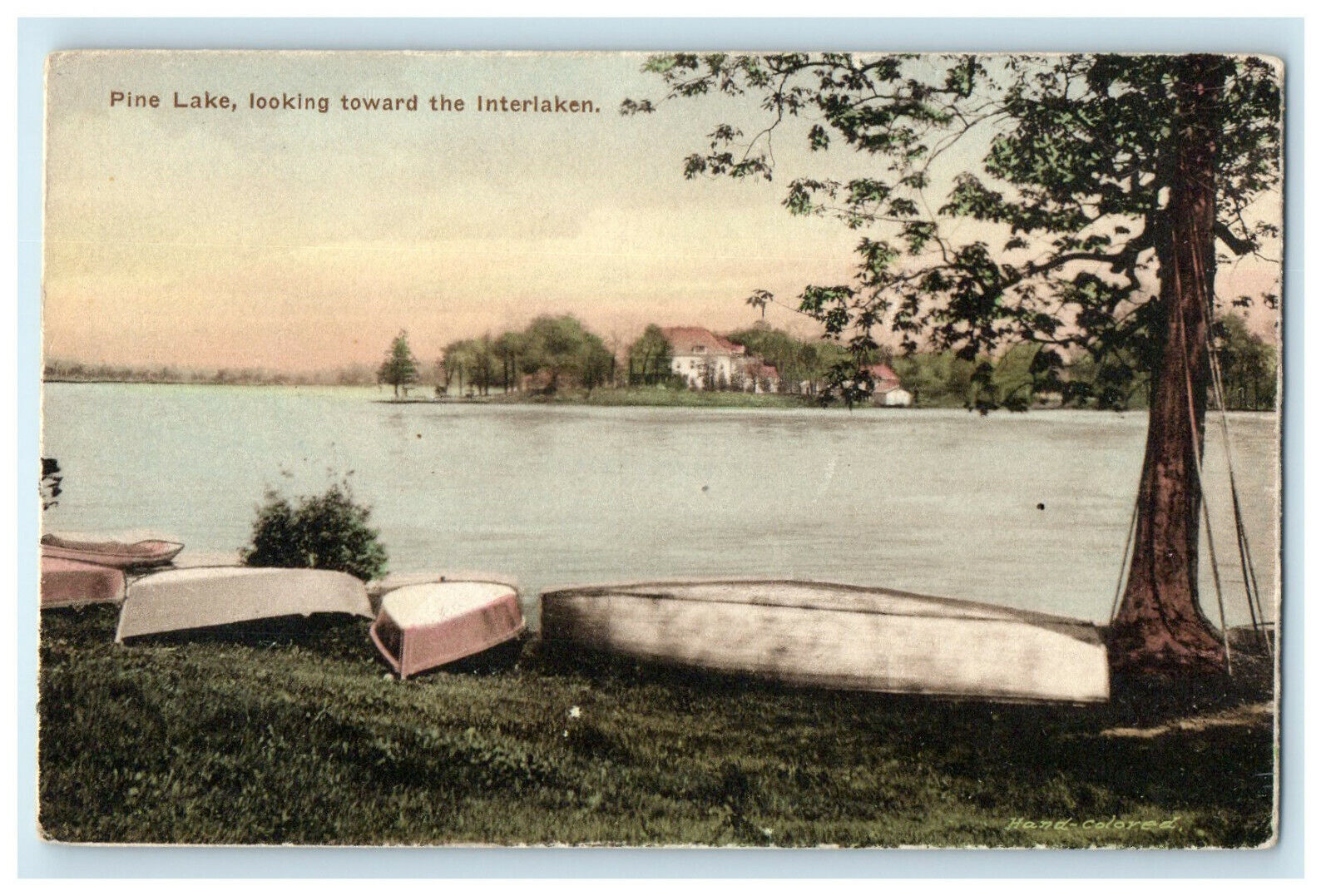 c1920s Pine Lake, Interlaken, Bethany Rally Day Hand Colored Postcard