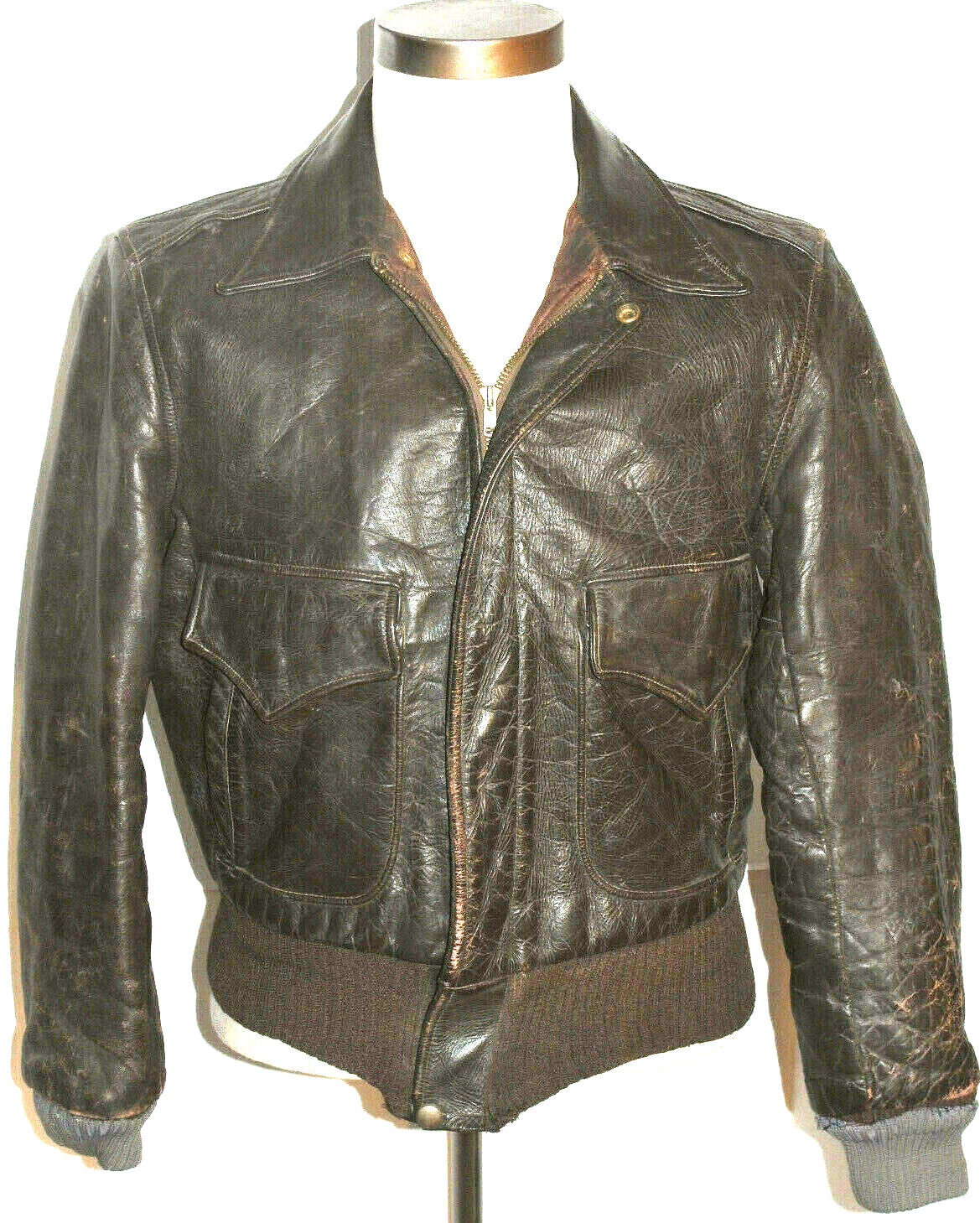 VINTAGE 1940s RICHMAN BROS. BOMBER HORSEHIDE LEATHER A-2 JACKET/QUILTED LINING S