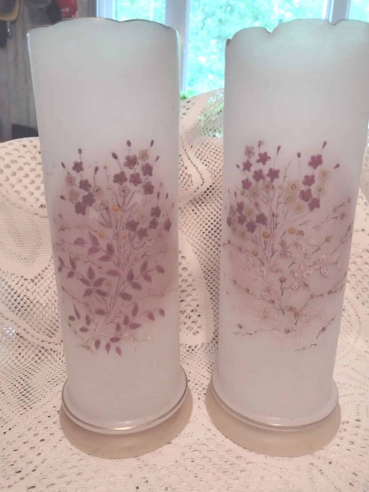 Gorgeous Set of Victorian Bristol Glass Vases~Hand Painted 11\