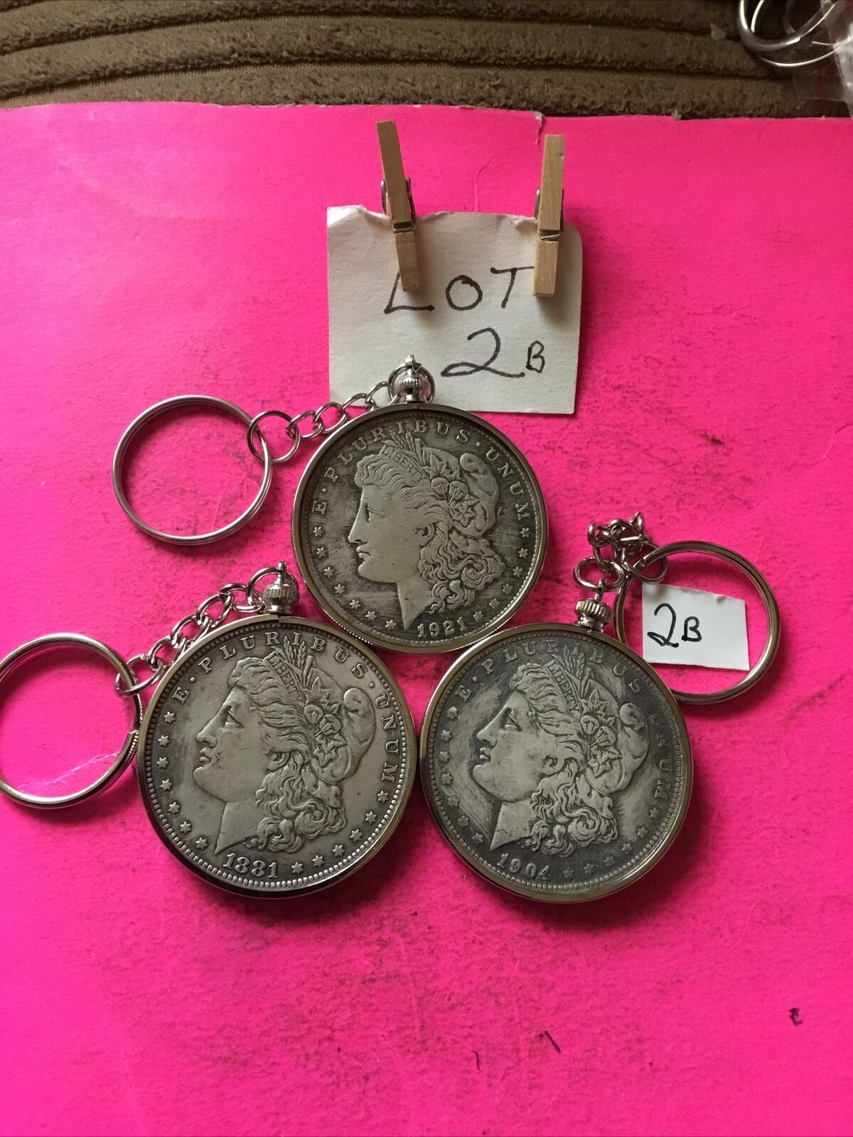 Set 3 Lot Coin Keychains 1921-1904-1881 Copies Junk Drawer Combines Shipping