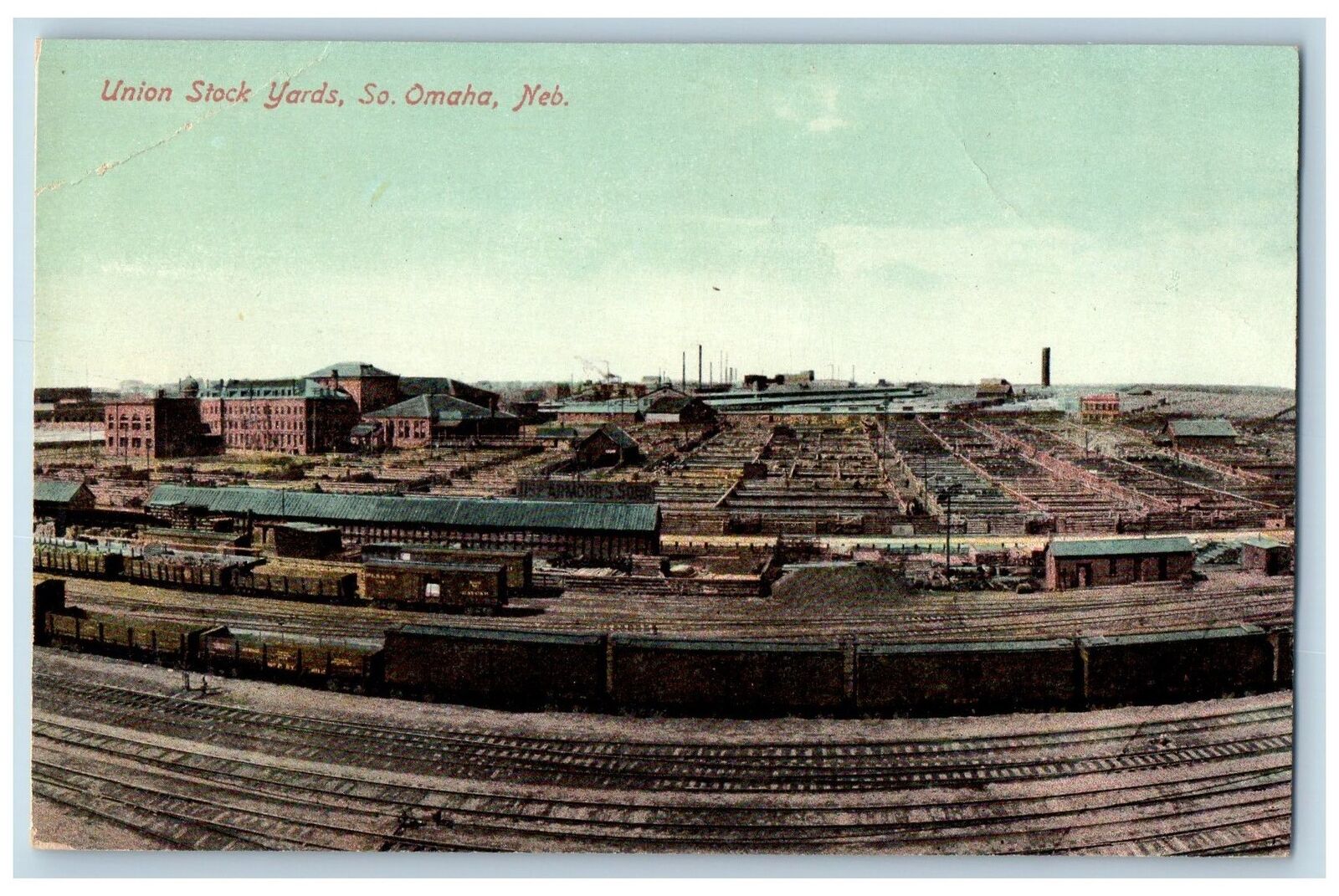 South Omaha Nebraska NE Postcard Union Stock Yards Railroad Scene c1910s Antique