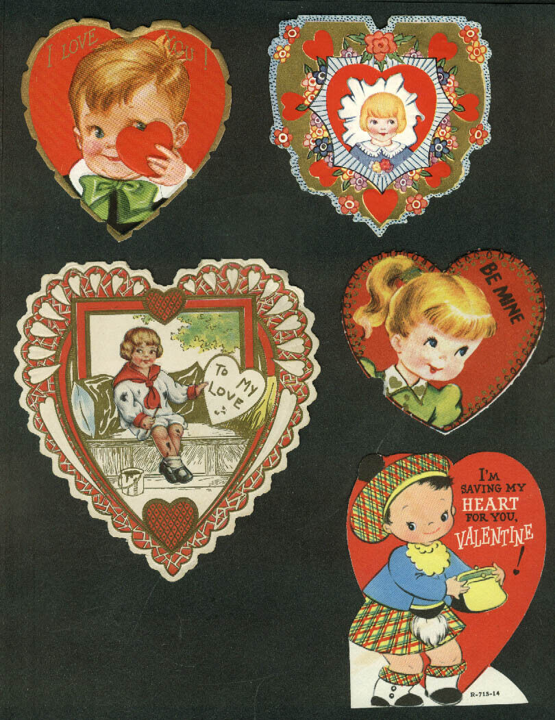 Ten different heart motif Valentine cards 1930s-1960s Lot 15-03